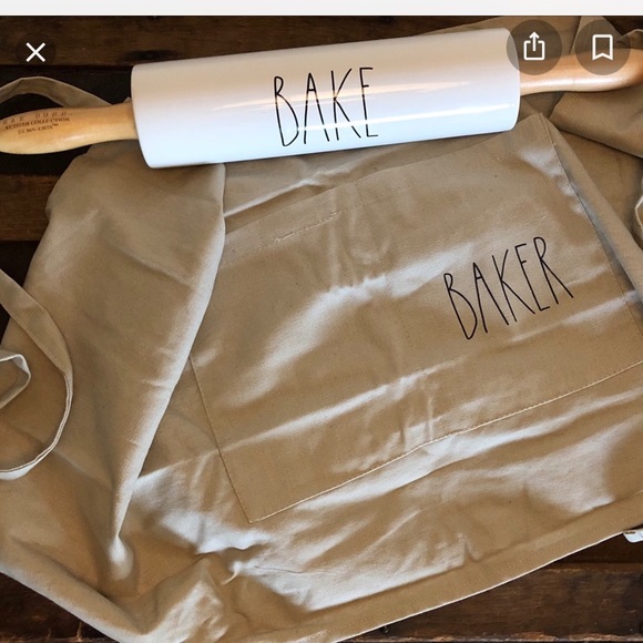 NEW Rae Dunn BAKER Half Apron and BAKE Rolling Pin - Picture 2 of 8